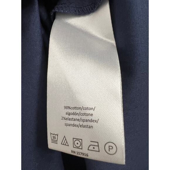 HALSTON H 3/4 Sleeve Banded Wrap Shirt Dress Navy Cotton, XS - Picture 6 of 8